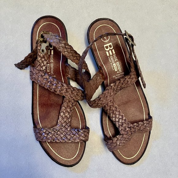 Basic Editions Women's Brown Braided Leather Sandals Size 6 - Picture 2 of 3